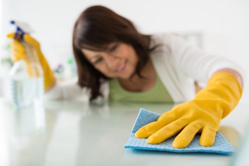 Cleaner deep cleaning a kitchen during end of tenancy service